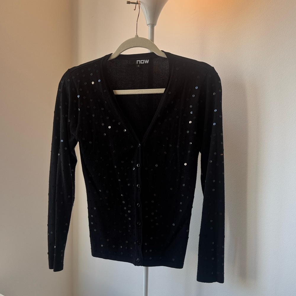 NOW Women's Elegant Black Cardigan with Sequin Details
